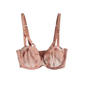 Victoria's Secret 36D Unlined Balconette Bra Sheer Mesh Pink Dusty Rose Gold HW